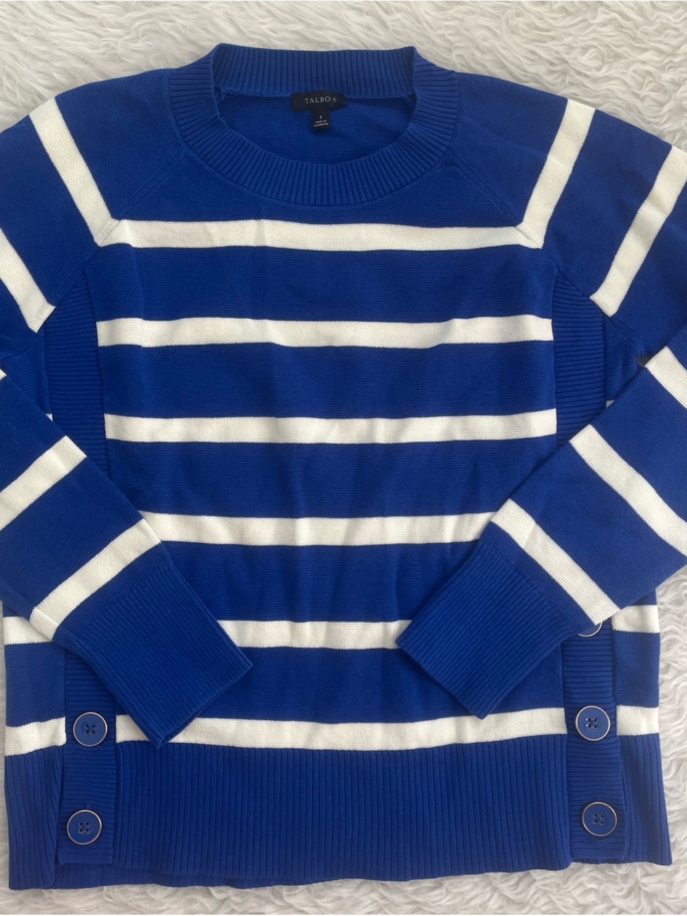 Talbots Blue and White Striped Crewneck Sweater
